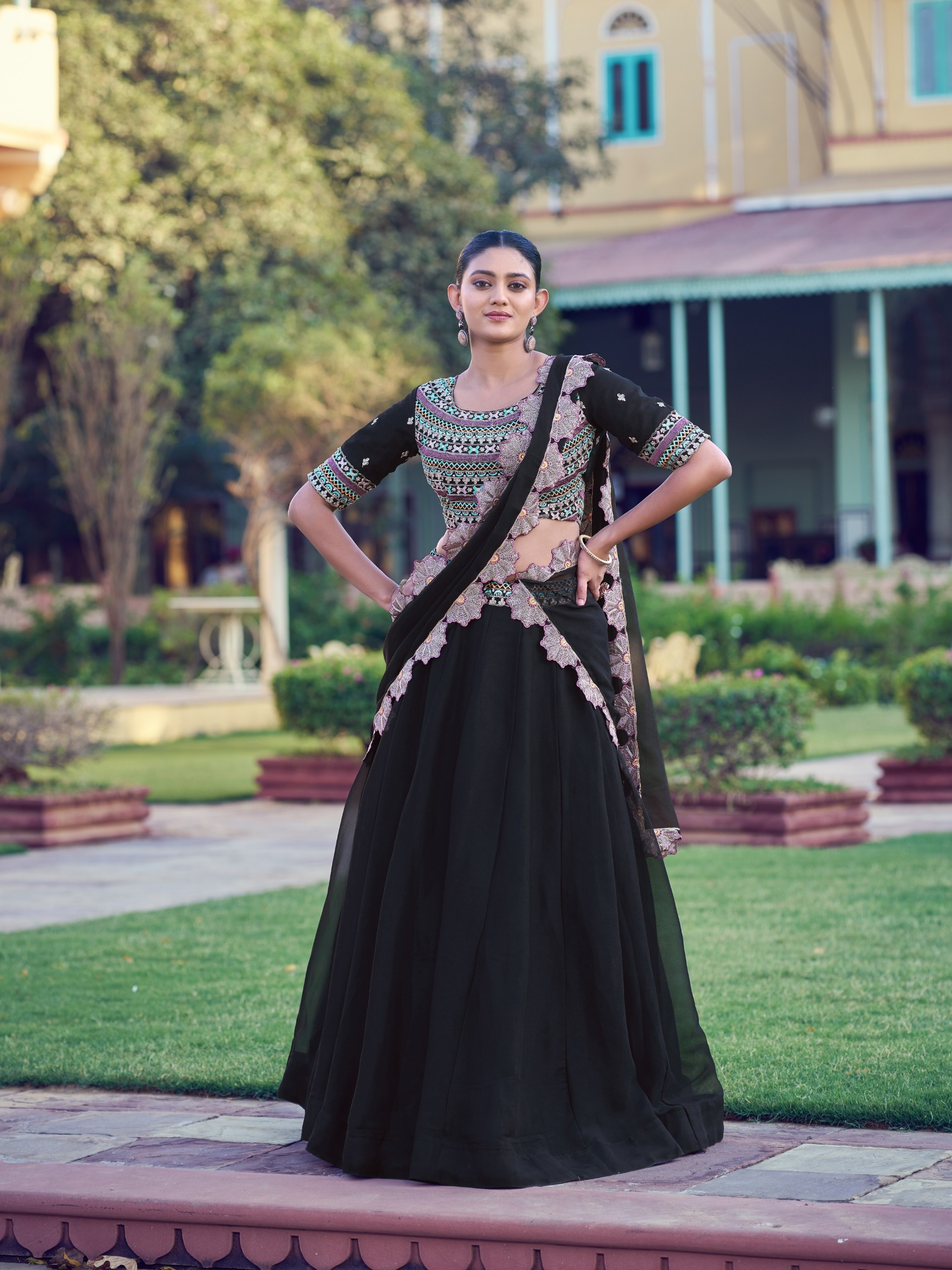 Aurum Georgette Lehenga with Thread & Sequins Embroidery